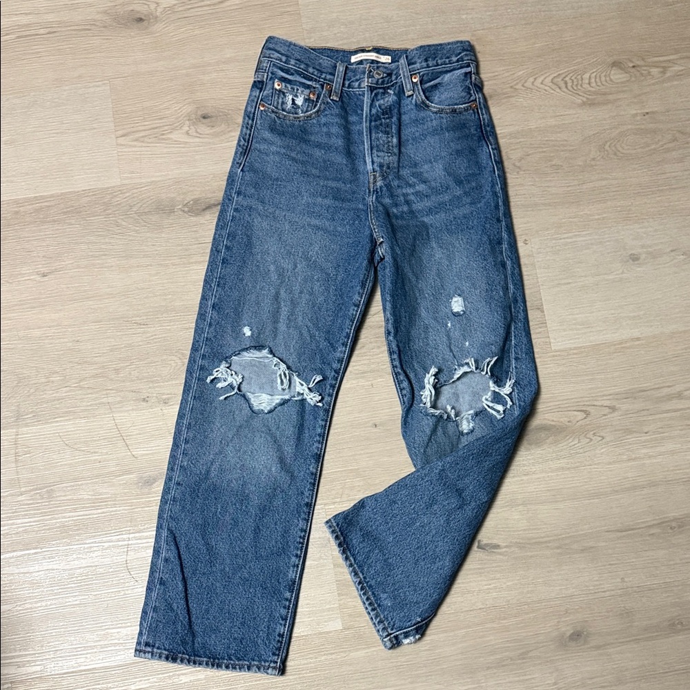 Levi's Ribcage Straight Ankle Button Fly Blue Straight Leg Women's Jeans